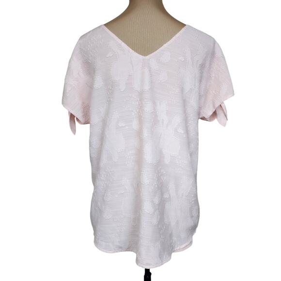 Pink Embroidered Cold Shoulder Slit Blouse - Picture 2 of 3